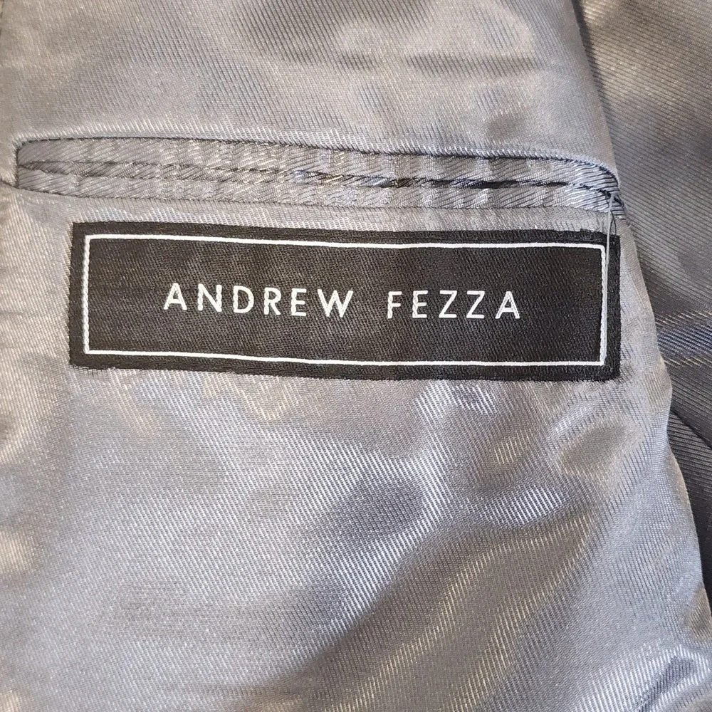 Andrew Fezza Houndstooth Blazer 46S Tan Blue Silk Wool Sport Coat Casual Vintage